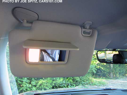 2017 Subaru Forester sun visor illuminated vanity mirror on Premium, Limited and Touring models (not 2.5i base). Eyesight model shown with smaller sunvisor