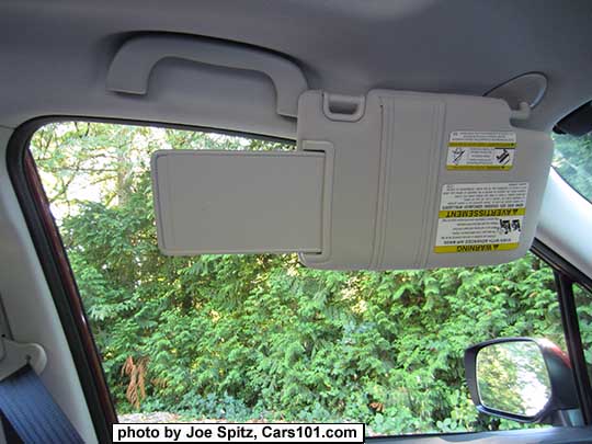 2017 Subaru Forester sunvisor slide-out extension for side sun blocking. The slightly smaller sunvisor that is on Eyesight models shown.