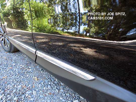 2018 and 2017 Subaru Forester Touring chrome rocker panel trim strip, Black XT model shown (notice the wheel)