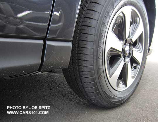 2018 and 2017 Subaru Forester without the optional splash guard. Right front wheel shown