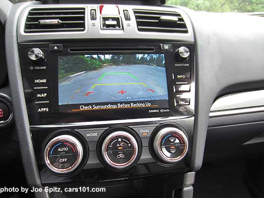 2018, 2017 Subaru Forester 2.5 and 2.0XT Touring dual zone climate control knobs and 7" audio showing rear view backup camera