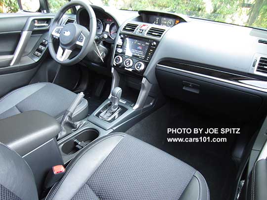2018 Subaru Forester 2.5 Premium CVT 'Black Edition' black cloth interior with leatherette trim, CVT with gloss black trim, gloss black dash trim,  7" audio.  Also 2.0XT Premium interior.