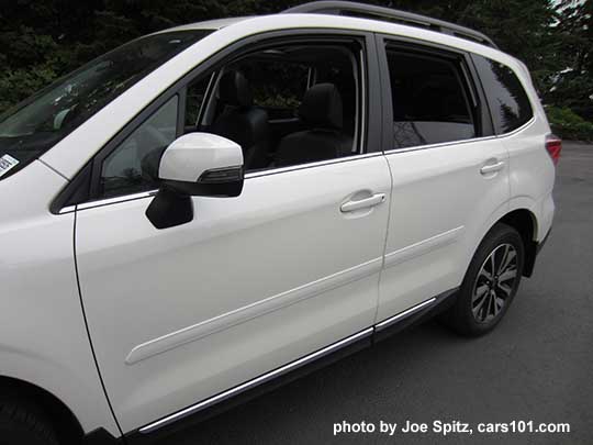 2018 Subaru Forester XT Touring, outside mirror with integrated turn signal. Optional body side moldings.   white shown