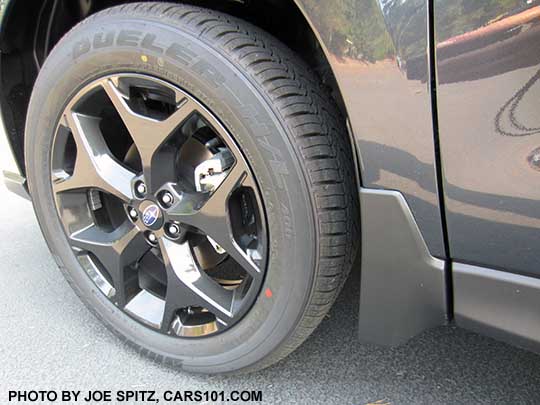 2018 Subaru Forester 2.5i Premium CVT Black Edition 18" black alloy wheel. Shown with optional splash guard.