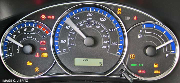 Subaru dashboards, warning lights, eyesight, cruise control, speedometer