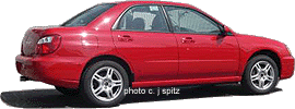 2004 San Remo Red Impreza RS sedan, side view