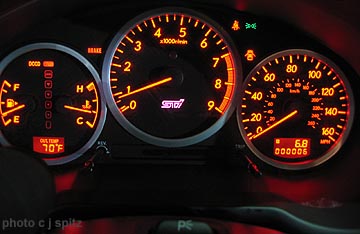 2007 STI dash board at night