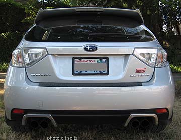 STI with optional exhaust finishers and rear bumper cover