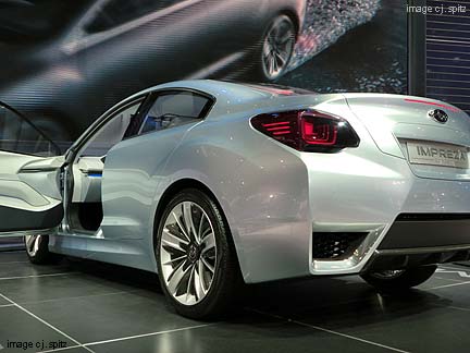 rear view, 2012 Impreza 4 door sedan concept car, LA car show 2010