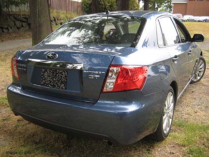 Impreza 25GT turbo 4 door sedan rear view newport blue pearl