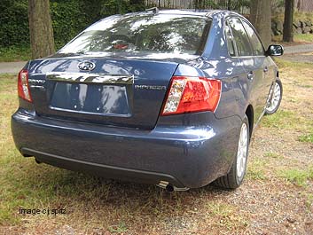 2011 Impreza 4 door sedan, rear view, with chrome trunk trim