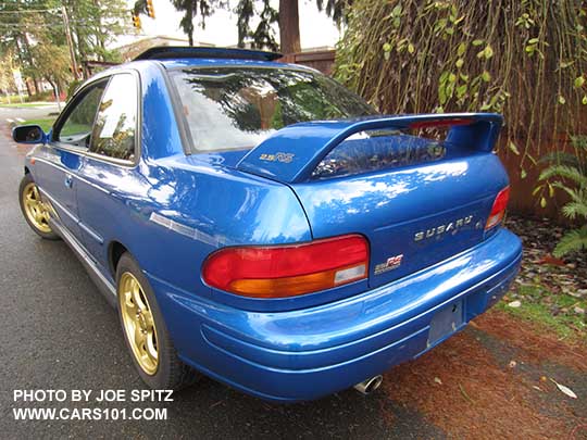 rear view 1998 Impreza 2.5RS coupe spoiler, wr blue color