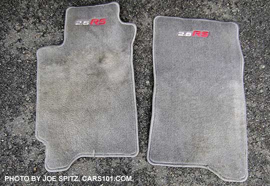 1998 Subaru Impreza 2.5RS gray RS embossed carpeted floor mats, set of 4. Front shown. Photo taken November 2016.