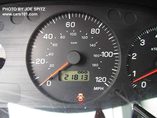 1998 Impreza 2.5RS speedometer with odometer showing 21,813 original miles. Photo taken November, 2016