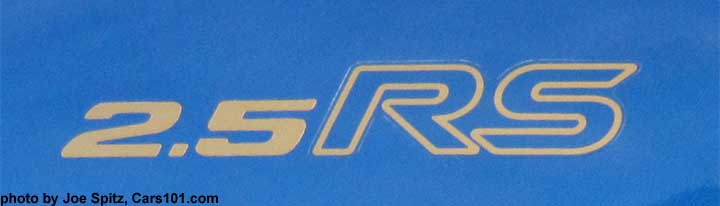 1998 Subaru Impreza 2.5RS logo on the rear spoiler. Rally blue color shown. Photo taken Nov., 2016