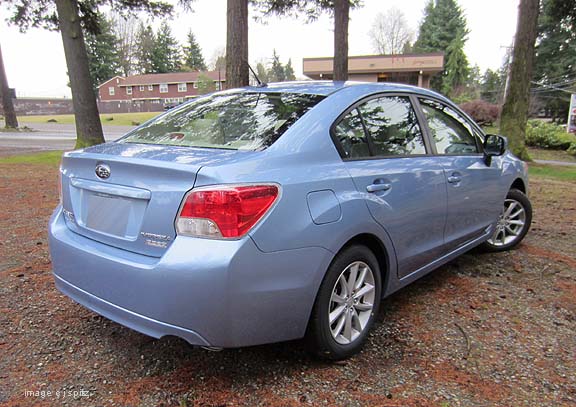 2012 Impreza 4 door
          sedan, rear view, sky blue