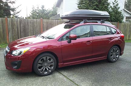 2012 Impreza with roof rack cargo carrier box