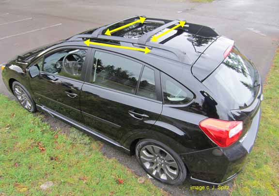 2012 impreza sport roof  rack rail and crossbar dimensions measurements