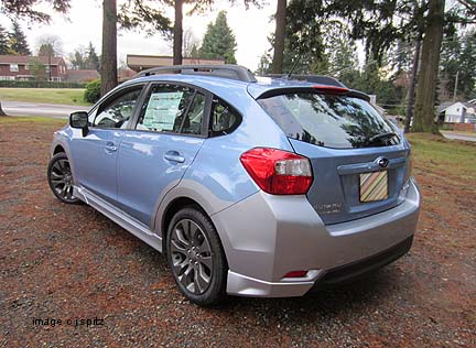 rear view
                  Subaru 5 soor Sport sky blue with ice silver lower
                  accent color