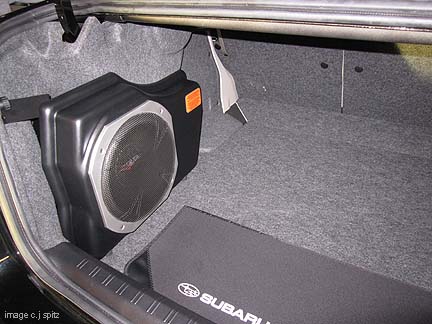 2014, 2013, 2012 Impreza kicker 10" trunk subwoofer in a 2014, 2013, 2012 Impreza sedan