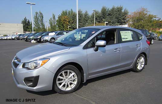 side view, 2013 subaru impreza 5 door hatchback, silver color