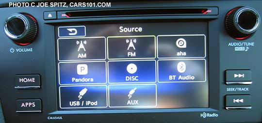 2015 Impreza 2.0i base model 6.2" audio showing sources, matte finish trim