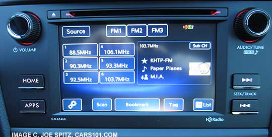 2015 Impreza 2.0i base model 6.2" audio showing pre-set stations, matte finish trim