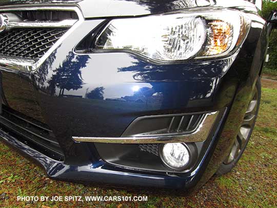 2015 Impreza fog light, deep sea blue Sport model shown, with new chrome trim