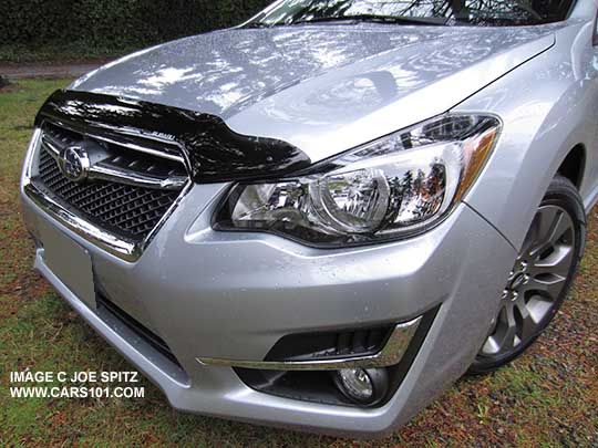 close-up of the optional dealer installed 2015 Subaru Impreza front hood protector