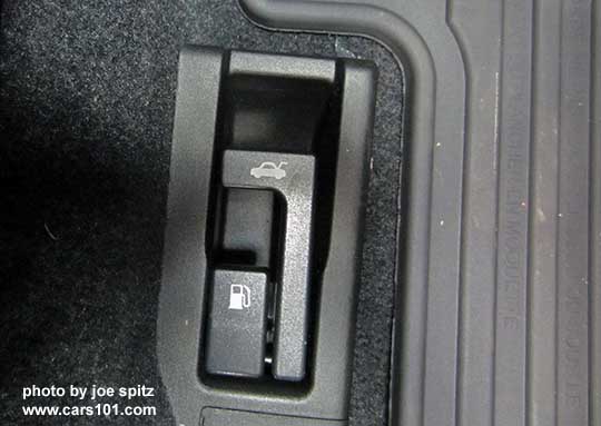 2015 Impreza 4 door sedan gas and trunk release levers by the left corner of the driver's seat