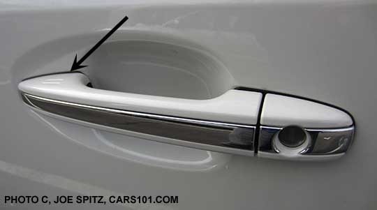 2015 Impreza outside door handle with keyless access lock hotspot. Limited shown with chrome strip