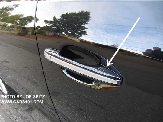 2015 Impreza outside front passenger door handle with keyless access lock hotspot. Limited shown with chrome strip