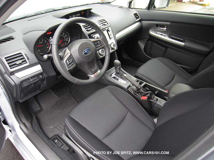 2015 Impreza interior, Sport model with black cloth, black shift surround