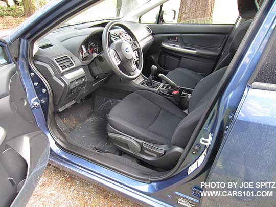 2015 Impreza 2.0i base model interior, off black cloth, manual transmission shown