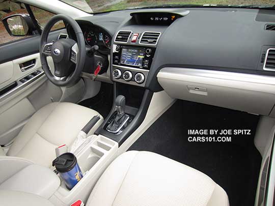 2015 Impreza Sport ivory cloth interior with black shift surround