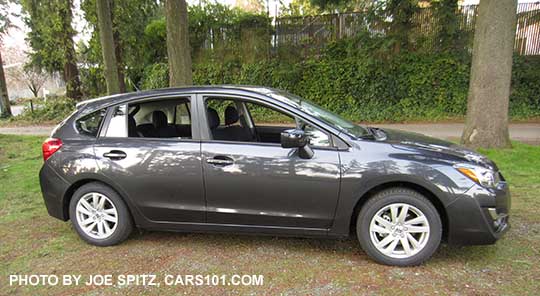 side view dark gray 2015 Subaru Impreza 2.0i Premium 5 door hatchback