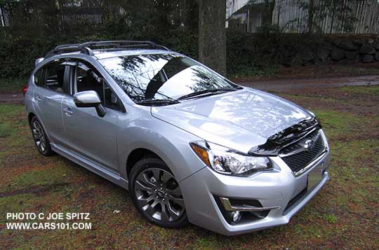 2015 impreza sport with optional front hood protector and roof rack aero cross bars, , ice silver