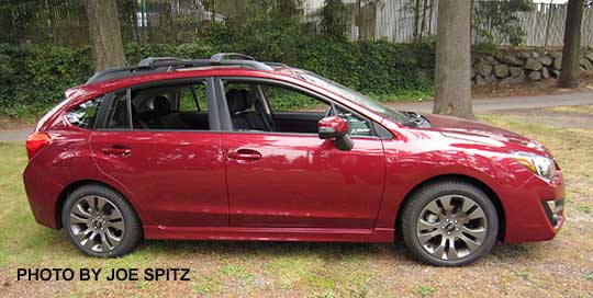 2015 Impreza Sport hatchback 5 door, venetian red color.  All Sports have roof rack rails, gray alloys, turn signal mirrors...