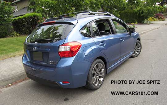 2015 Subaru Impreza Sport 5 door hatchback, Quartz Blue. With roof rack rails