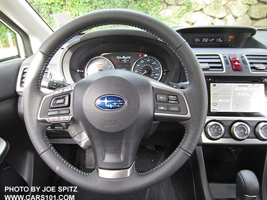 2015 Impreza Limited steering wheel- leather wrapped, shown with navigation/gps system