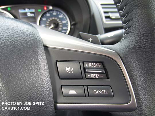 2015 Impreza steering wheel with Eyesight cruise control fingertip buttons to set the following distance