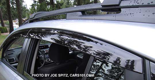 close-up of the 2015 impreza 5 door with optional side window deflectors, rain drip moldings