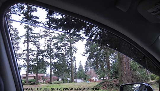 looking out through Impreza 5 door optional side window deflectors, rain drip moldings