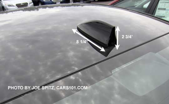 measurements of the 2017 Subaru Impreza 4 door sedan roof mounted fin antenna on Premium, Sport and Limited 4 door sedan models