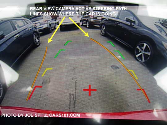 closeup of the 2017 Subaru Impreza rear view back-up camera active steering path lines