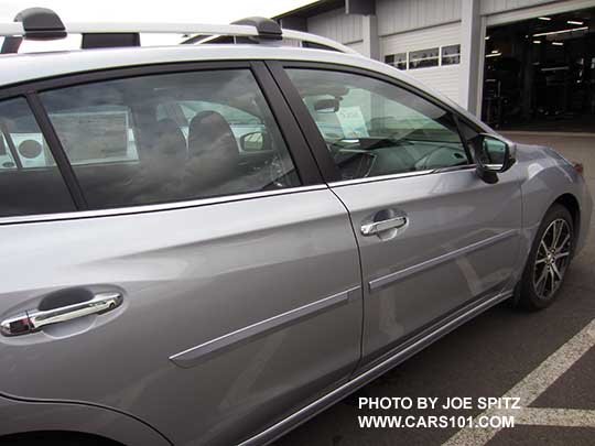 2017 Subaru Impreza 5 door with optional body colored, body side moldings. ice silver shown.