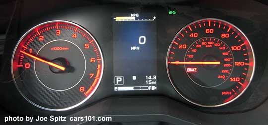 2017 Subaru Impreza Sport dashboard instrument panel, red gauges