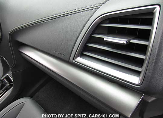 2017 Subaru Impreza Limited dash with matte silver trim, silver dash stitched accent line, and matte silver vent trim