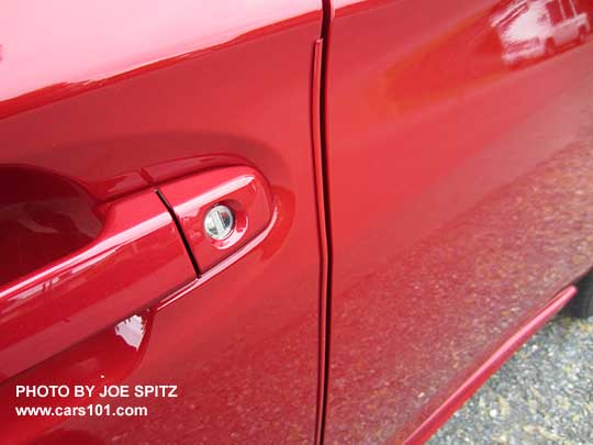 optional 2017 Subaru Impreza front door edge guard, lithium red car shown