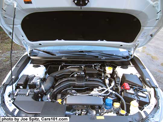 2017 Subaru Impreza engine, composite intake runners and valve covers, underhood insulator, hood prop